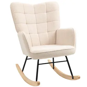 HOMCOM Wingback Rocking Chair for Nursing w/ Steel Frame Beige