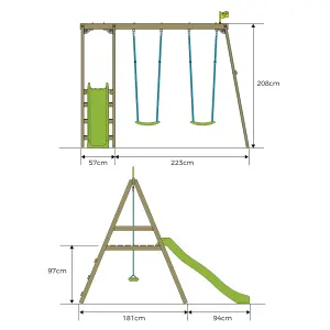 TP Toys Multi double Green & Wood Swing & slide (L) 2760mm x (W) 2810mm