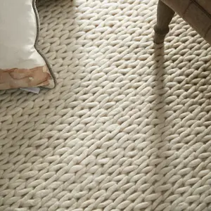 Plain Fusion Ivory Luxurious Striped Wool Hand Made Rug For Dining Room Bedroom & Living Room-80cm X 150cm