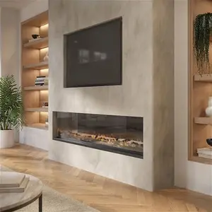 Black 60Inch Wifi Enabled Inset Electric Media Wall Fireplace - Amberglo