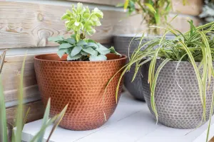 Pot Planter Indoor or Outdoor Lightweight Recycled Plastic Garden  Small Elements - L31 x W31 x H28 cm - Copper