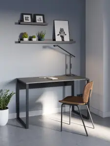 Inna Modern Work Table Retro Grey with Sturdy Black Metal Legs Particle Board Industrial Desk Width 110cm