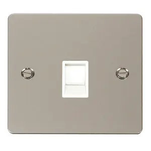 Flat Plate Pearl Nickel Rj11 Socket - White Trim - SE Home