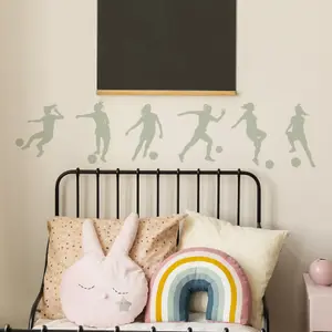 Set of 6 Women Footballer Wall Stickers in Colour Grey