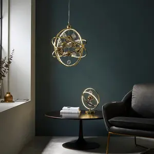 Luminosa Muni Single Pendant Ceiling Lamp, Gold Effect Plate With, Gold Glass