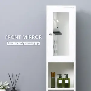 kleankin Bathroom Floor Storage Cabinet with Mirror and Shelves Tallboy Unit