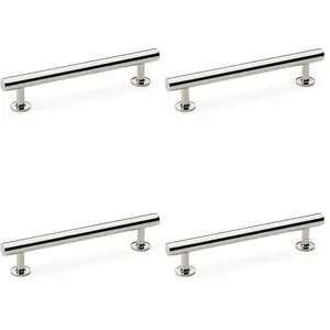 4 PACK - Round T Bar Pull Handle - Polished Nickel 128mm Centres SOLID BRASS Drawer Door