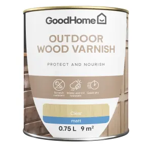 GoodHome Outdoor Clear Matt Wood Varnish, 750ml