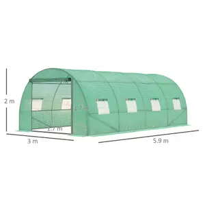 Outsunny 6 x 3M Polytunnel Walk-in Garden Greenhouse with Zip Door and Windows