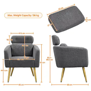 Yaheetech Dark Grey Boucle Barrel Accent Chair with Adjustable Headrest