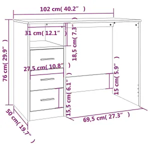 Berkfield Desk with Drawers Black 102x50x76 cm Engineered Wood