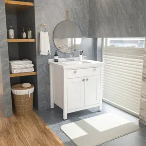 Kardelen Freestanding Single Bathroom Vanity with One Tap Hole Marble Basin White