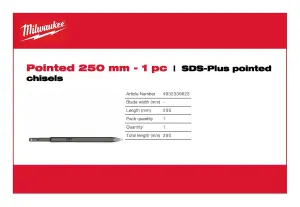 Milwaukee - SDS-Plus Chisel Point 250mm - 1 Piece