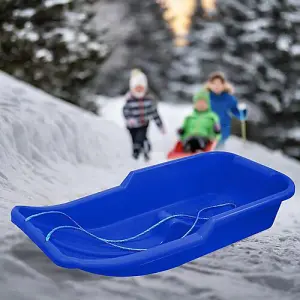 Set Of 2 Heavy Duty Snow Sledge Toboggan Sleigh Sled Rope Plastic Adults Ski Board Pink And Blue