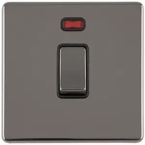 1 Gang 20A Single Light Switch & Neon SCREWLESS BLACK NICKEL 2 Way Rocker Plate