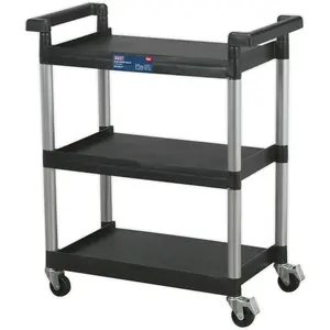 Versatile 3 Level Composite Workshop Trolley with Wheels - 800mm x 410mm x 930mm