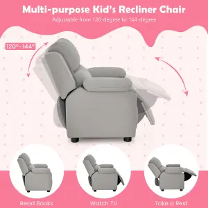 Costway Kids Recliner Chair PU Leather Toddler Sofa Chair w/ Adjustable Backrest & Footrest Light Gray