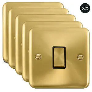 5 PACK - Curved Satin / Brushed Brass 10A 1 Gang 2 Way Ingot Light Switch - Black Trim - SE Home