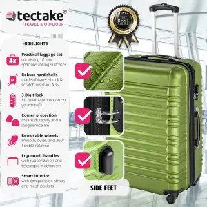 Suitcase Set - 4 hard-shell suitcases with telescopic handle, swivel wheels - green