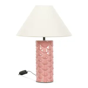 ValueLights Athena Ceramic Coral Mermaid Shell Scallop Bedside Table Lamp with Tapered Lampshade - Bulb Included