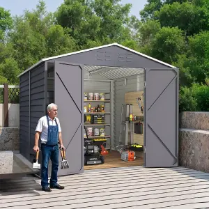 246.5cm W Charcoal Steel Outdoor Garden Tool Storage Shed with Windows, Vents, and Built-in Shelves, Black