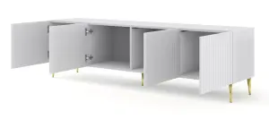 Ravenna B TV Stand in White with Gold Legs - Milled Foil Finish MDF - Sleek Metal Framed Design - D420mm x H560mm x 2000mm