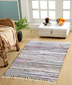 Festival Recycled Cotton Blend Rag Rug in Varied Colourways Indoor and Outdoor Use / 120 cm x 180 cm / Pastel