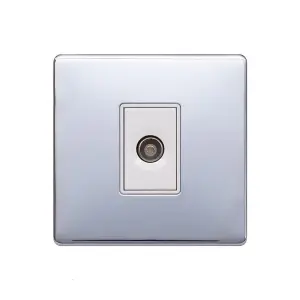 Polished Chrome Screwless Plate 1 Gang TV Socket - White Trim - SE Home