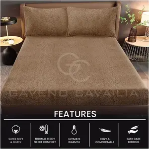 GC GAVENO CAVAILIA Teddy Bear Plain Fitted Sheet King Mink Fleece Thermal Warm Super Soft & Warm Fluffy Fitted Bed sheet