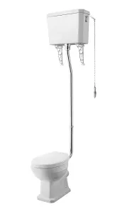 Traditional High Level Toilet Pan, Cistern, Flush Pipe Kit   - White