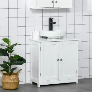 kleankin 60x60cm Under-Sink Storage Cabinet w/ Adjustable Shelf Drain Hole White