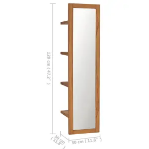 Berkfield Wall Mirror with Shelves 30x30x120 cm Solid Teak Wood