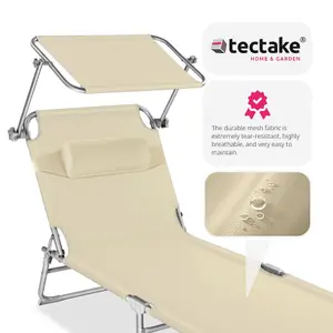 Sun Loungers Chloé Set of 2 - foldable, sunroof, 4-step backrest, head cushion - beige