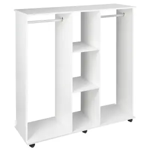 HOMCOM Mobile Double Open Wardrobe w/ Clothes Hanging Rail Colthing White