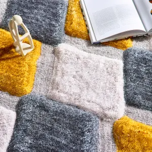 Origins 3D Geo Shaggy Rug Ochre 120 X 170