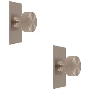 2 PACK - Knurled Radio Cabinet Door Knob & Matching Backplate - Satin Nickel 76 x 40mm