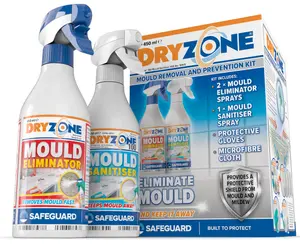 Dryzone Mould Remover and Prevention Kit (3 x 450ml Spray) Dual-Action solution, Fast-Acting eliminates mould and prevent regrowth