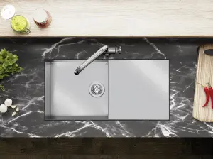 Clearwater Vortex Single Bowl and Drainer Stainless Steel Undermount Kitchen Sink 850X440mm - VO850