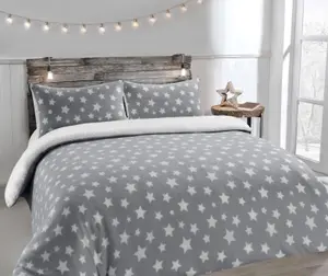 Velosso Teddy Stars Warm And Cosy Duvet Cover And Pillowcase Set - Silver