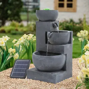 3-Tier Solar Powered Water Fountain Garden Rockery Decor with Warm Light