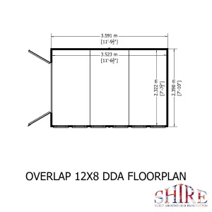 Shire Overlap 12x8 Double Door Shed with Windows