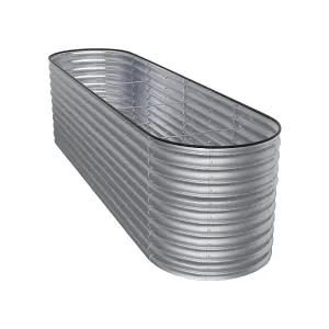 320cm W x 80cm D Silver Raised Garden Bed Oval Shaped Galvanized Metal Planter Box for Gardening