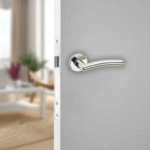 URBNLIVING 122mm Length 12Pcs Perpignan Metal & Polished Nickel Rose Lever Latch Door Handles Set