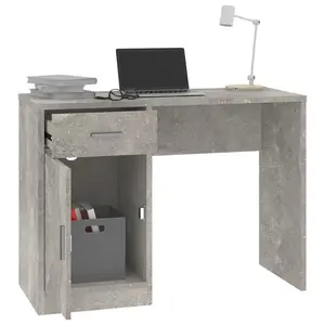 Berkfield Desk with Drawer&Cabinet Concrete Grey 100x40x73 cm Engineered Wood