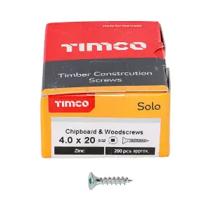 TIMCO Solo Countersunk Silver Woodscrews - 4.0 x 20 (200pcs)