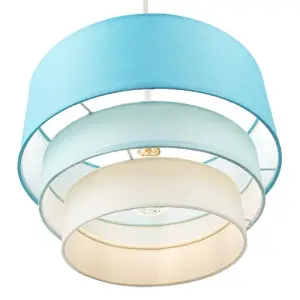 Contemporary Round Triple Tier Teal/Blue Cotton Fabric Pendant Light Shade