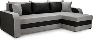 Honeypot Sofabed - Kris Universal Corner Sofa Bed With Storage - Black And Grey Fabric Couch With Pull Out Double Sofa Bed | Setup Included | Made