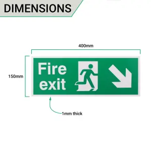 EAI - Fire Exit Sign Arrow Man Down Right 400x150mm Self Adh Semi Rigid PVC