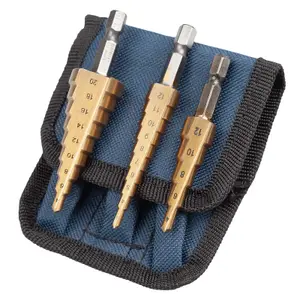 UK Drills HSS Step Drill Bits Set Titanium Coated 3pc 3-20mm for Drilling on Hard Metal, Stainless Steel, Cast Iron