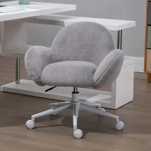 HOMCOM Fluffy Leisure Chair Office Chair with Backrest Armrest Wheels Grey